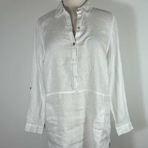 NWT J.Jill Love Linen White 1/2 Button Popover Tunic Top Shirt Size S Linen - Picture 2 of 16
